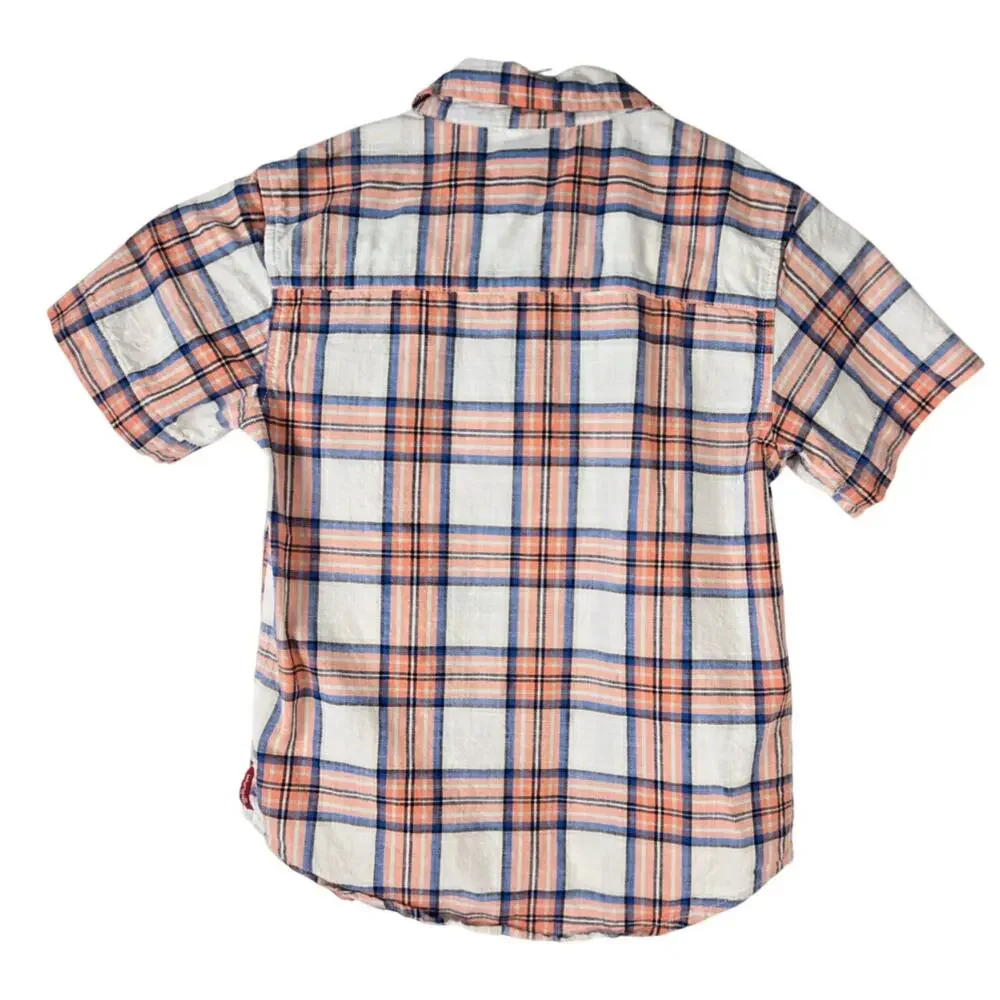 Wrangler Classic Cowboy Button Down Shirt Orange Blue White Check Pattern Size 6